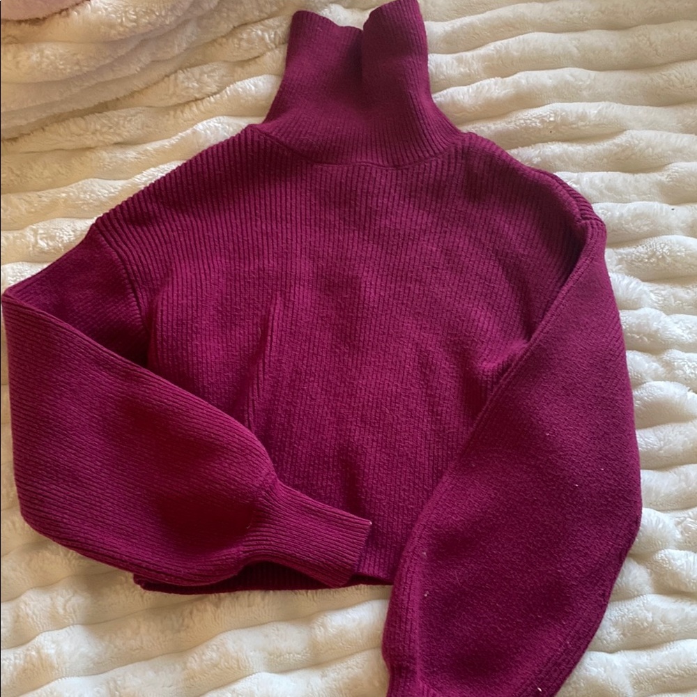 Blue Rain Red Cowl Turtleneck Sweater